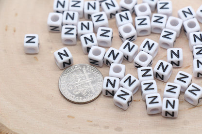 Cube Letter N Beads, Square Letter N Beads, Individual Letter Beads, Single Letter Slider Beads, Name Initial Beads, Size 6mm