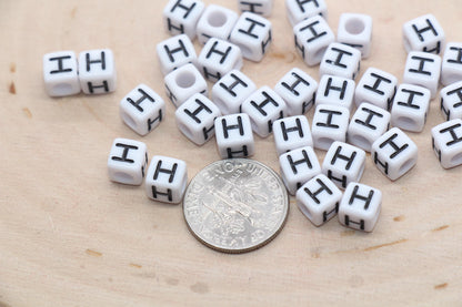 Cube Letter H Beads, Square Letter H Beads, Individual Letter Beads, Single Letter Slider Beads, Name Initial Beads, Size 6mm