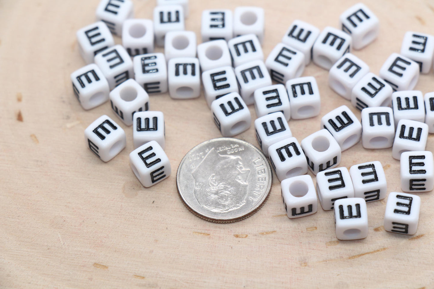 Cube Letter E Beads, Square Letter E Beads, Individual Letter Beads, Single Letter Slider Beads, Name Initial Beads, Size 6mm