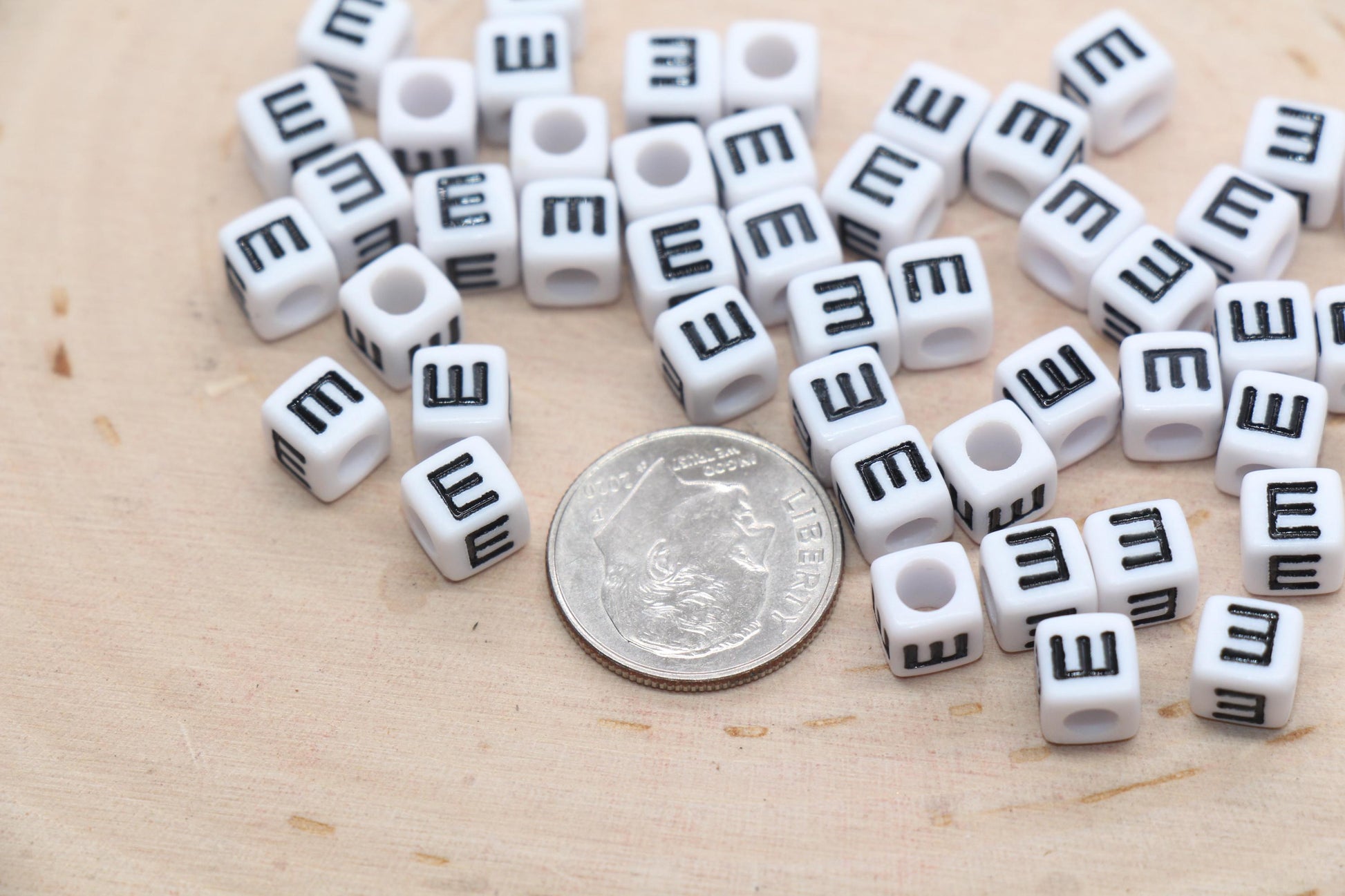 Cube Letter E Beads, Square Letter E Beads, Individual Letter Beads, Single Letter Slider Beads, Name Initial Beads, Size 6mm