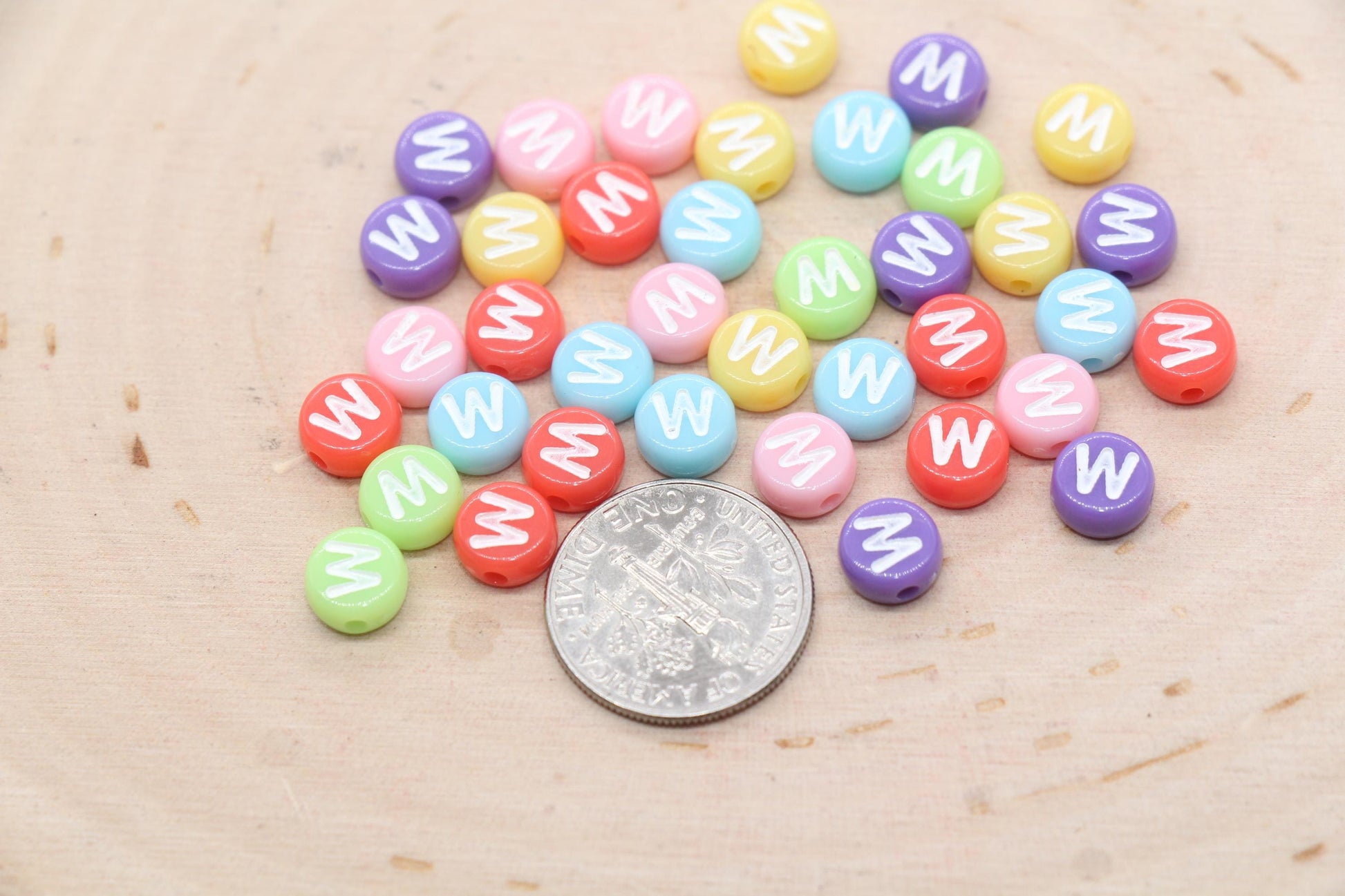 Letter W Beads, Pastel Mix Alphabet Letter Beads, Individual Letter Beads, Single Letter Beads, Name Initial Beads, Size 7mm