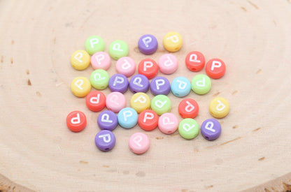 Letter P Beads, Pastel Mix Alphabet Letter Beads, Individual Letter Beads, Single Letter Beads, Name Initial Beads, Size 7mm