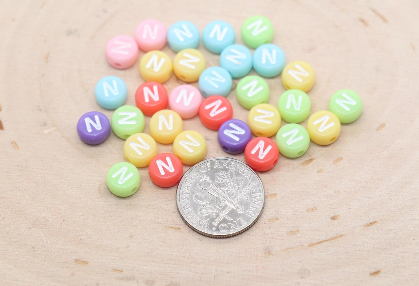 Letter N Beads, Pastel Mix Alphabet Letter Beads, Individual Letter Beads, Single Letter Beads, Name Initial Beads, Size 7mm