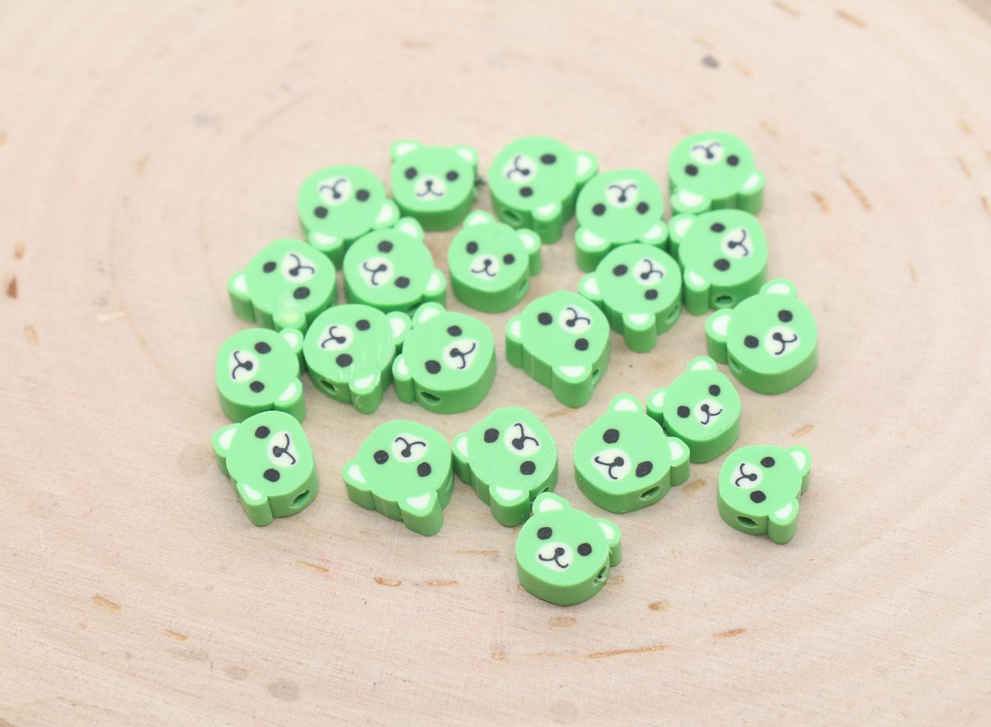 Green Bear Polymer Clay Beads, Dog Clay Beads, Animal Themed Beads, Jewelry Beads, Bead for Bracelet #606