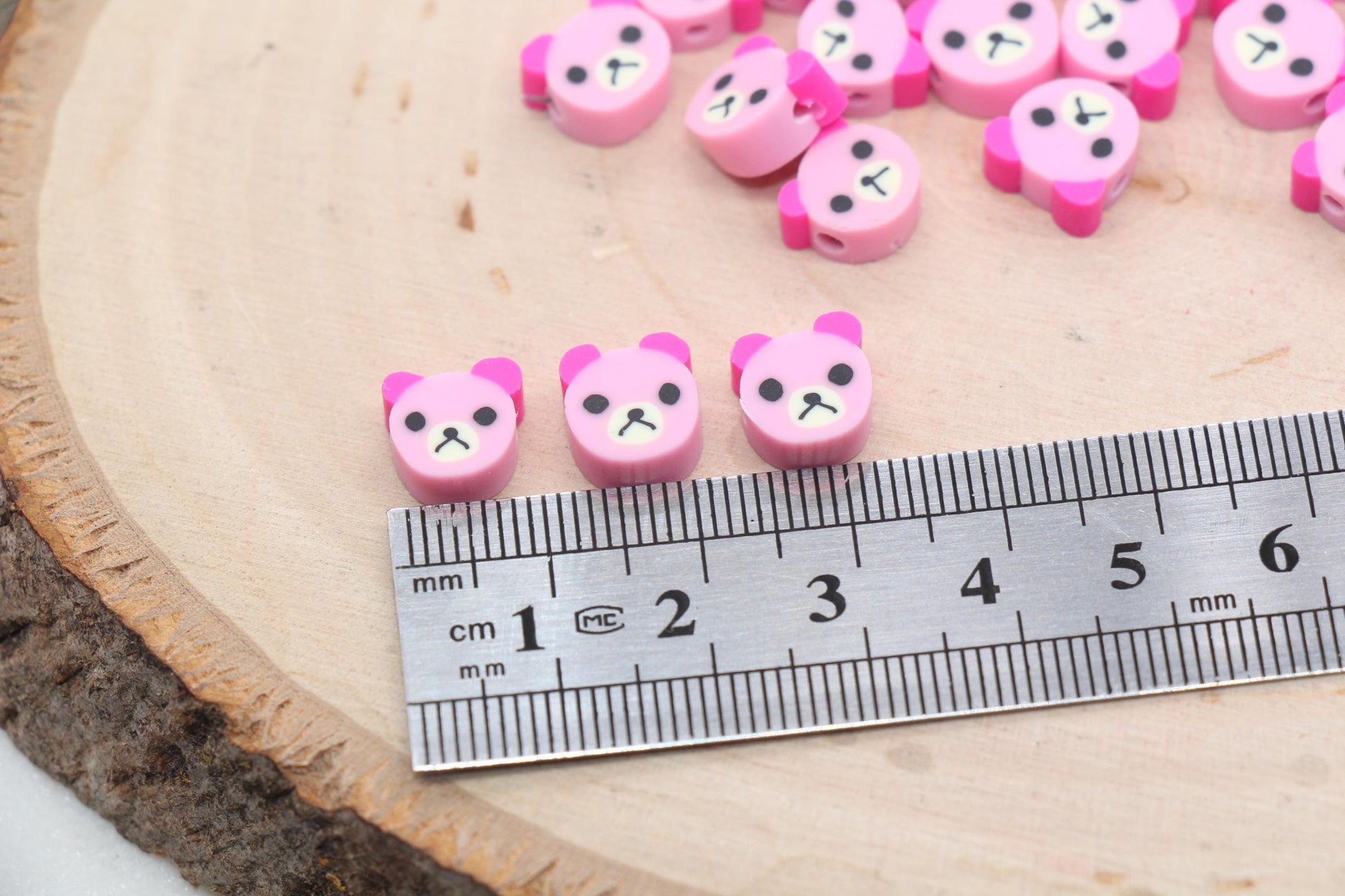 Pink Bear Polymer Clay Beads, Dog Clay Beads, Animal Themed Beads, Jewelry Beads, Bead for Bracelet #607