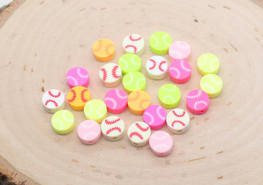 Mix Sport Ball Beads, Baseball Softball Tennis Ball Beads, Sport Themed Beads, Round Ball Beads, Jewelry Beads, Beads for Bracelet #609