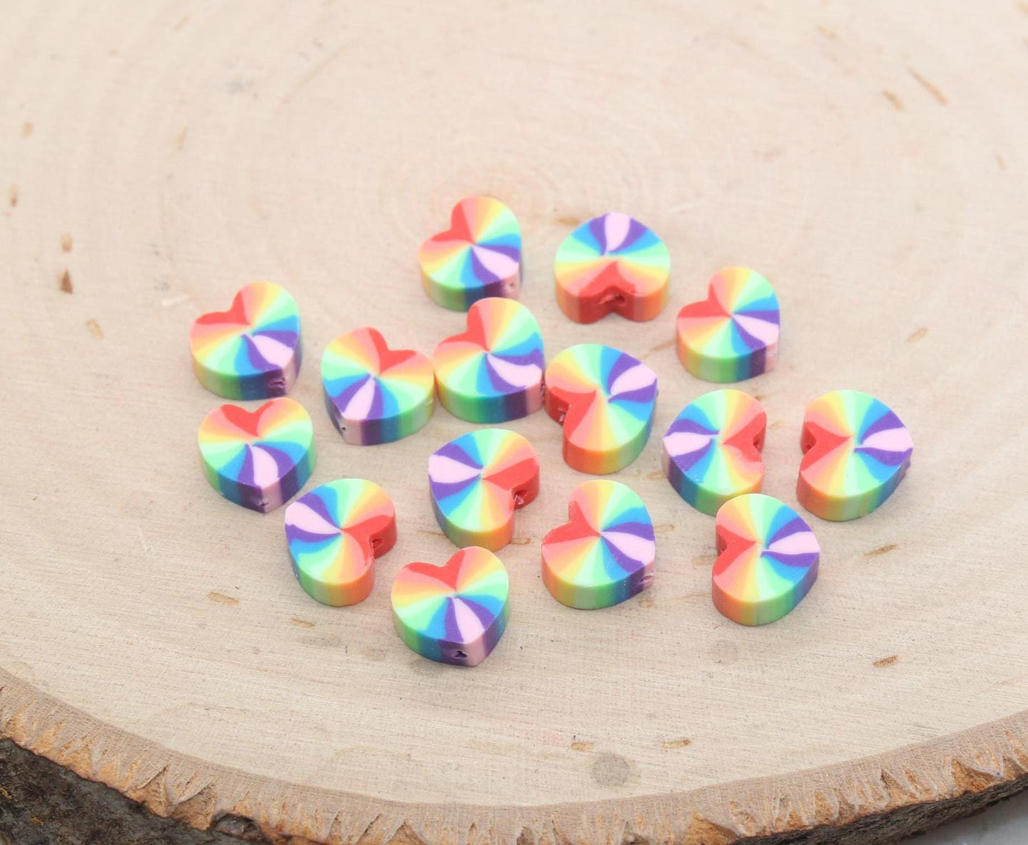 Rainbow Heart Polymer Clay Beads, Heart Shape Clay Beads, Jewelry Beads, Kid Craft Beads, Beading Supply #610