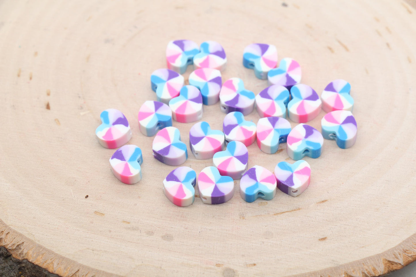 Rainbow Heart Polymer Clay Beads, Heart Shape Clay Beads, Jewelry Beads, Kid Craft Beads, Beading Supply #611