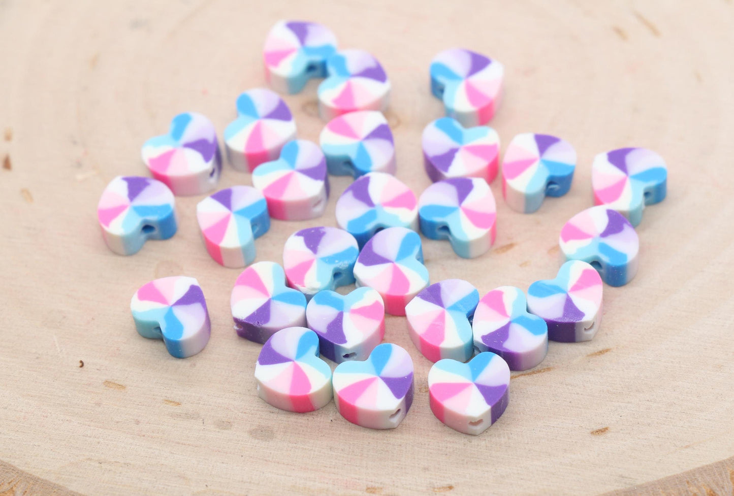 Rainbow Heart Polymer Clay Beads, Heart Shape Clay Beads, Jewelry Beads, Kid Craft Beads, Beading Supply #611