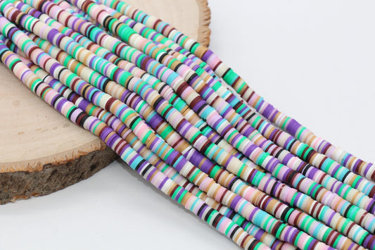 6mm Mix Heishi Beads, Purple Mix Polymer Clay Disc Beads, African Disc Beads, Wholesale Vinyl Heishi, Full Strand #469