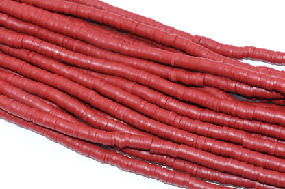 6mm Deep Crimson Red Heishi Beads, Deep Red Polymer Clay Disc Beads, African Disc Beads, Bracelet Beads, Full Strand #233