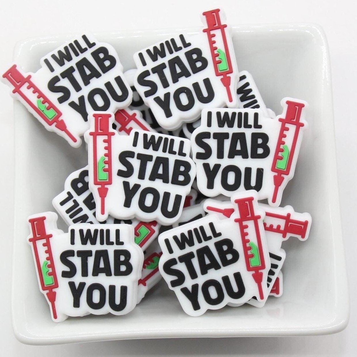 I Will Stab You Silicone Beads, Nurse Focal Beads, Silicone Loose Beads, Beadable Pen Beads #624