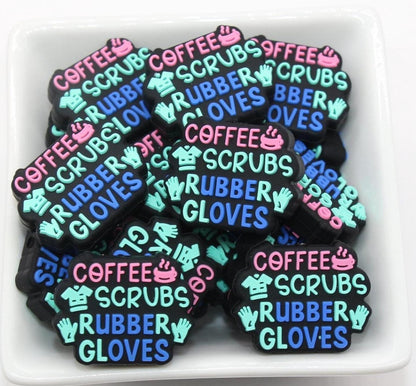 Coffee Scrubs Rubber Gloves Silicone Beads, Nurse Focal Beads, Silicone Loose Beads, Beadable Pen Beads #626