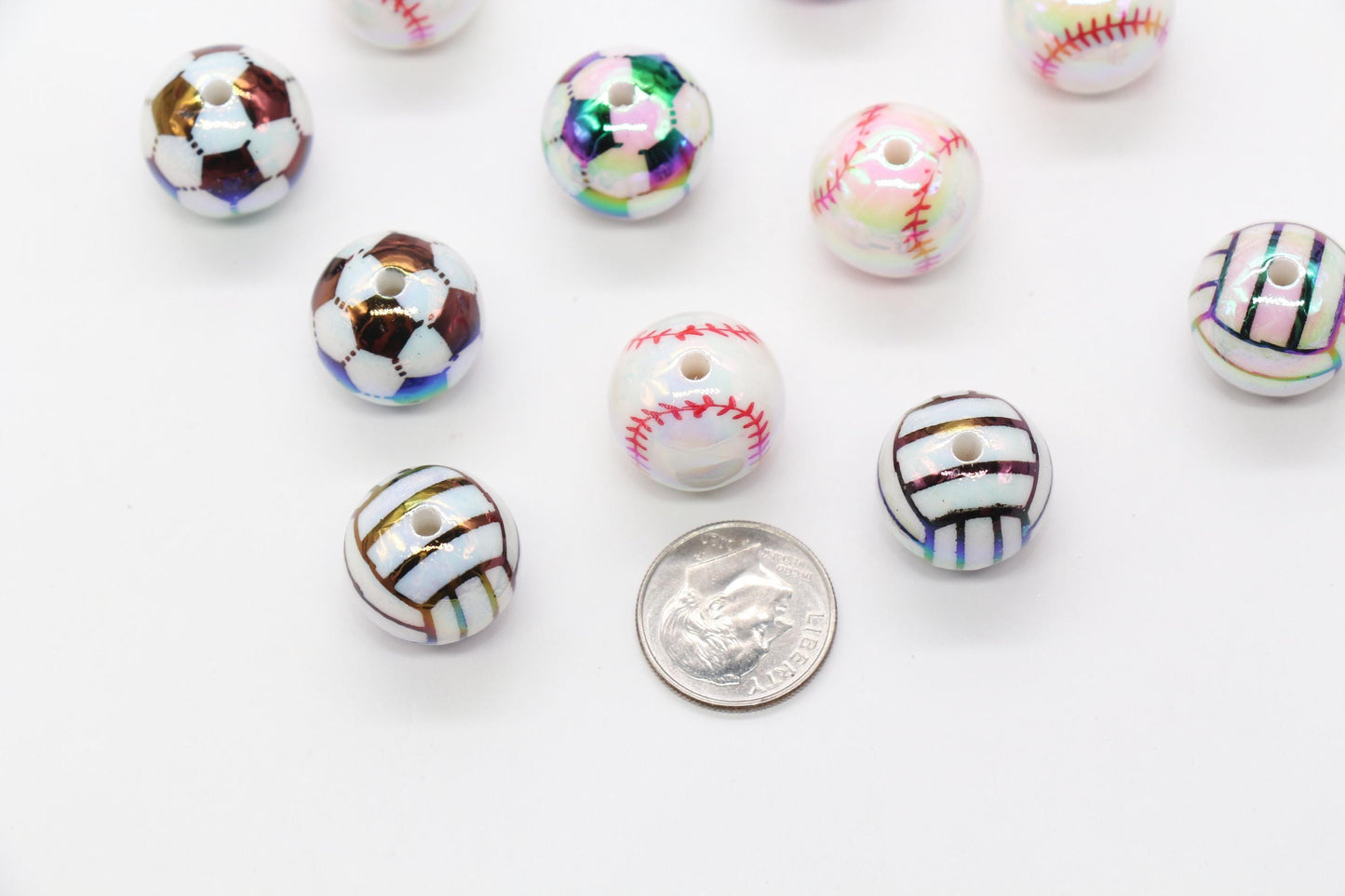 16mm Sport Beads, Baseball Beads, Volleyball Beads, Soccer Beads, Iridescent Gumball Beads, Beads for Pens, Plastic Beads