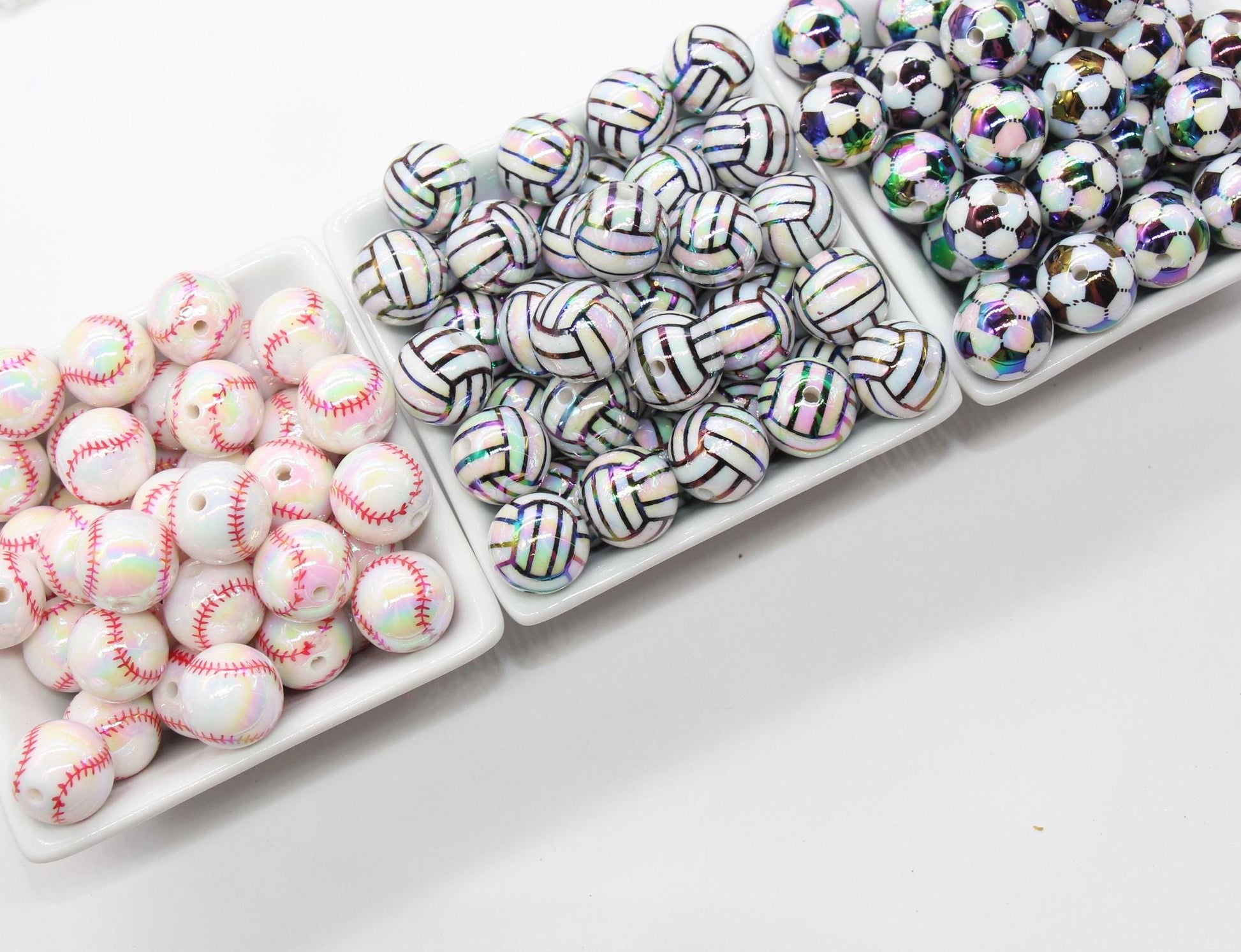 16mm Sport Beads, Baseball Beads, Volleyball Beads, Soccer Beads, Iridescent Gumball Beads, Beads for Pens, Plastic Beads