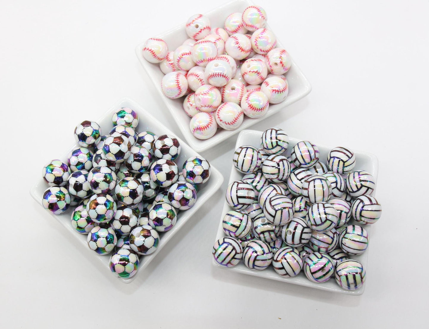 16mm Sport Beads, Baseball Beads, Volleyball Beads, Soccer Beads, Iridescent Gumball Beads, Beads for Pens, Plastic Beads