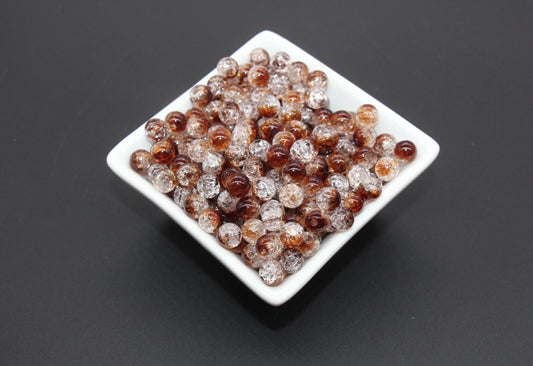 8mm Brown and Clear Ombre Crackle Beads, Acrylic Crackle Loose Beads, Bubblegum Beads, Chunky Beads, Crackle Beads #3300