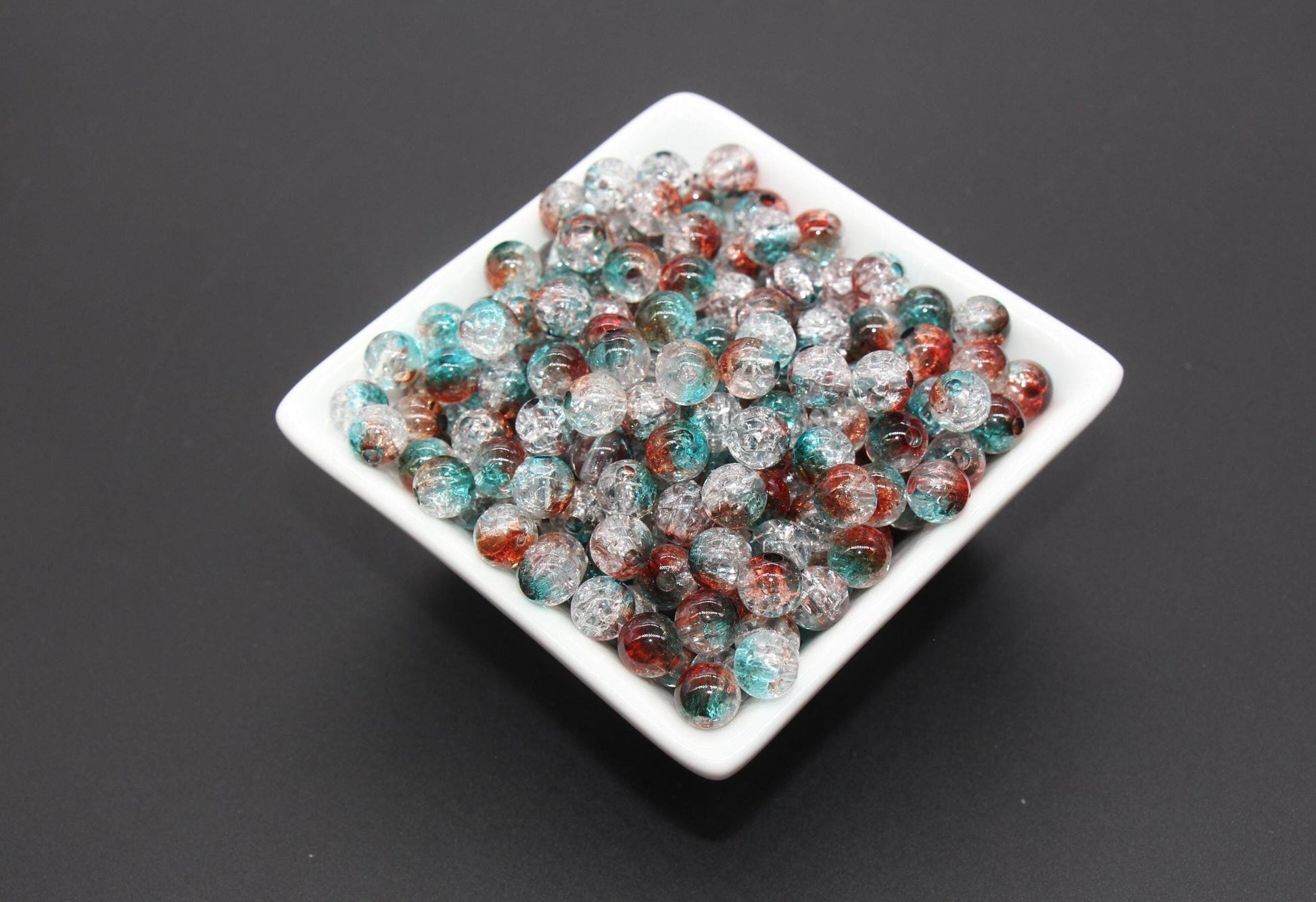 8mm Brown and Blue Ombre Crackle Beads, Acrylic Crackle Loose Beads, Bubblegum Beads, Chunky Beads, Crackle Beads #3297