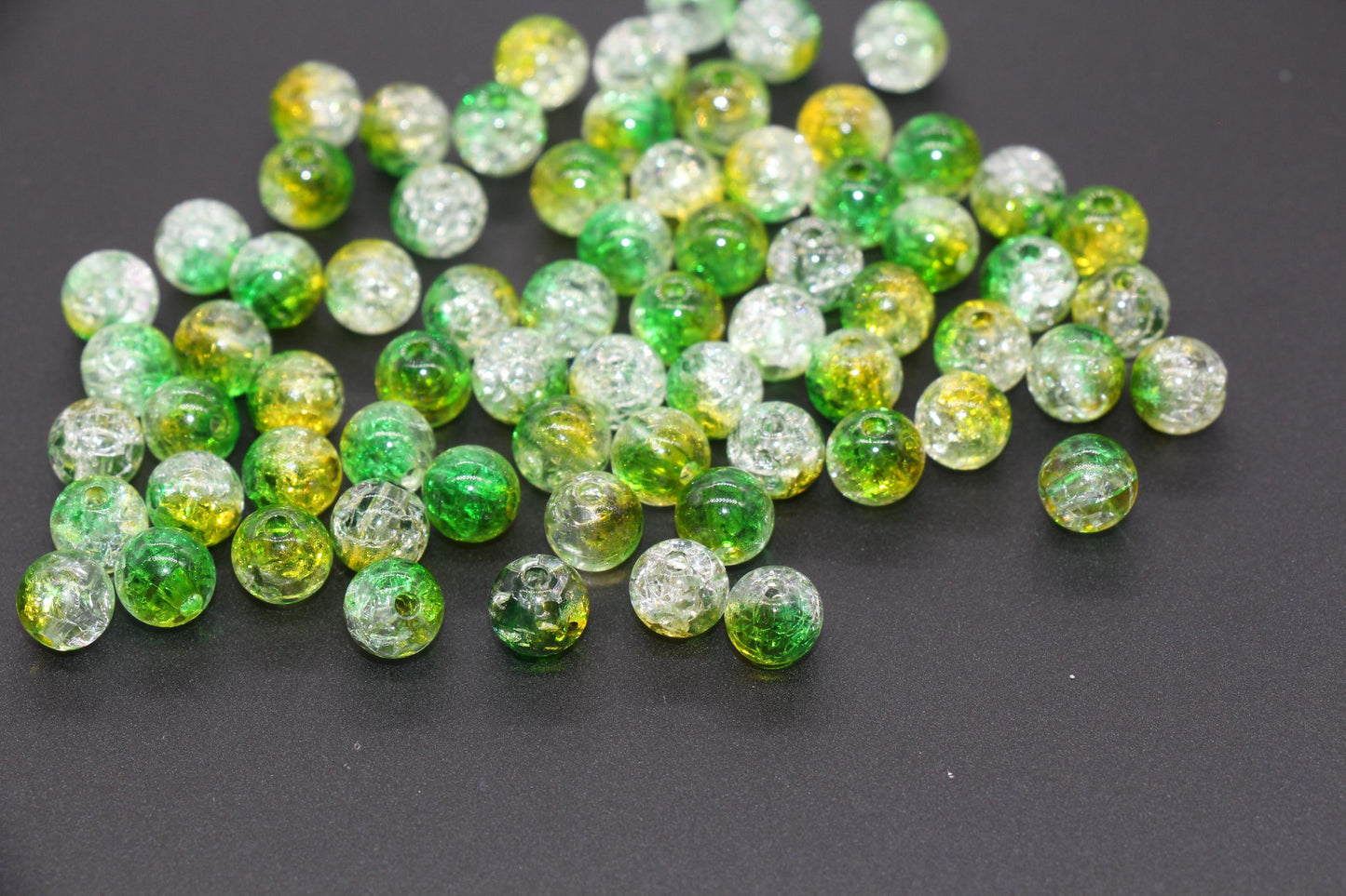 8mm Green and Yellow Ombre Crackle Beads, Acrylic Crackle Loose Beads, Bubblegum Beads, Chunky Beads, Crackle Beads #3304