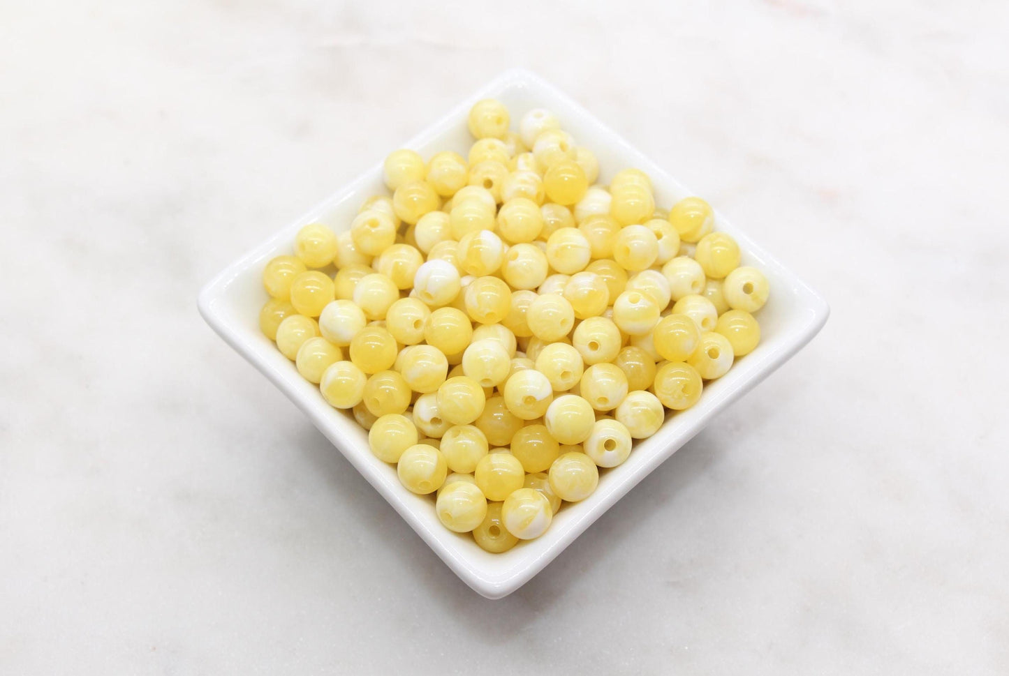 8mm Yellow and White Mix Beads, Acrylic Round Loose Beads, Bubblegum Beads, Chunky Beads, Beads for Bracelet #3311