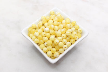 8mm Yellow and White Mix Beads, Acrylic Round Loose Beads, Bubblegum Beads, Chunky Beads, Beads for Bracelet #3311