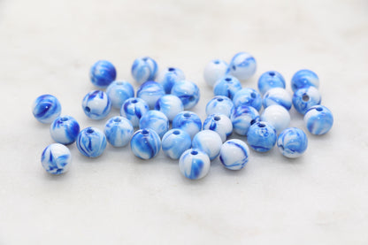 8mm Blue and White Mix Beads, Acrylic Round Loose Beads, Bubblegum Beads, Chunky Beads, Beads for Bracelet #3315