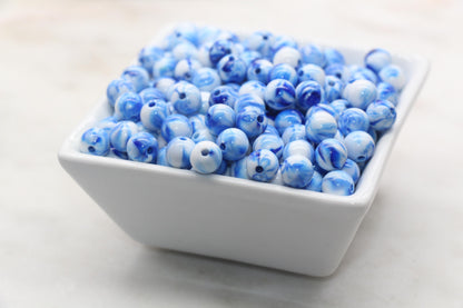 8mm Blue and White Mix Beads, Acrylic Round Loose Beads, Bubblegum Beads, Chunky Beads, Beads for Bracelet #3315