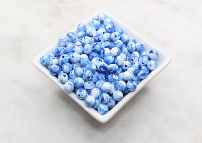 8mm Blue and White Mix Beads, Acrylic Round Loose Beads, Bubblegum Beads, Chunky Beads, Beads for Bracelet #3315