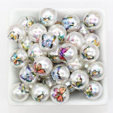 16mm Butterfly Print Beads, Iridescent Bubblegum Beads, Beads for Pens, Plastic Beads, Beads for Bracelets #3347
