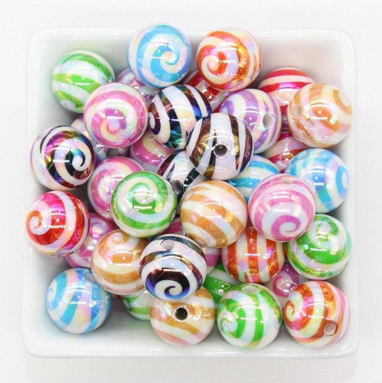 16mm Swirl Print Beads, Mix Spiral Beads, Iridescent Bubblegum Beads, Beads for Pens, Plastic Beads, Beads for Bracelets #3349