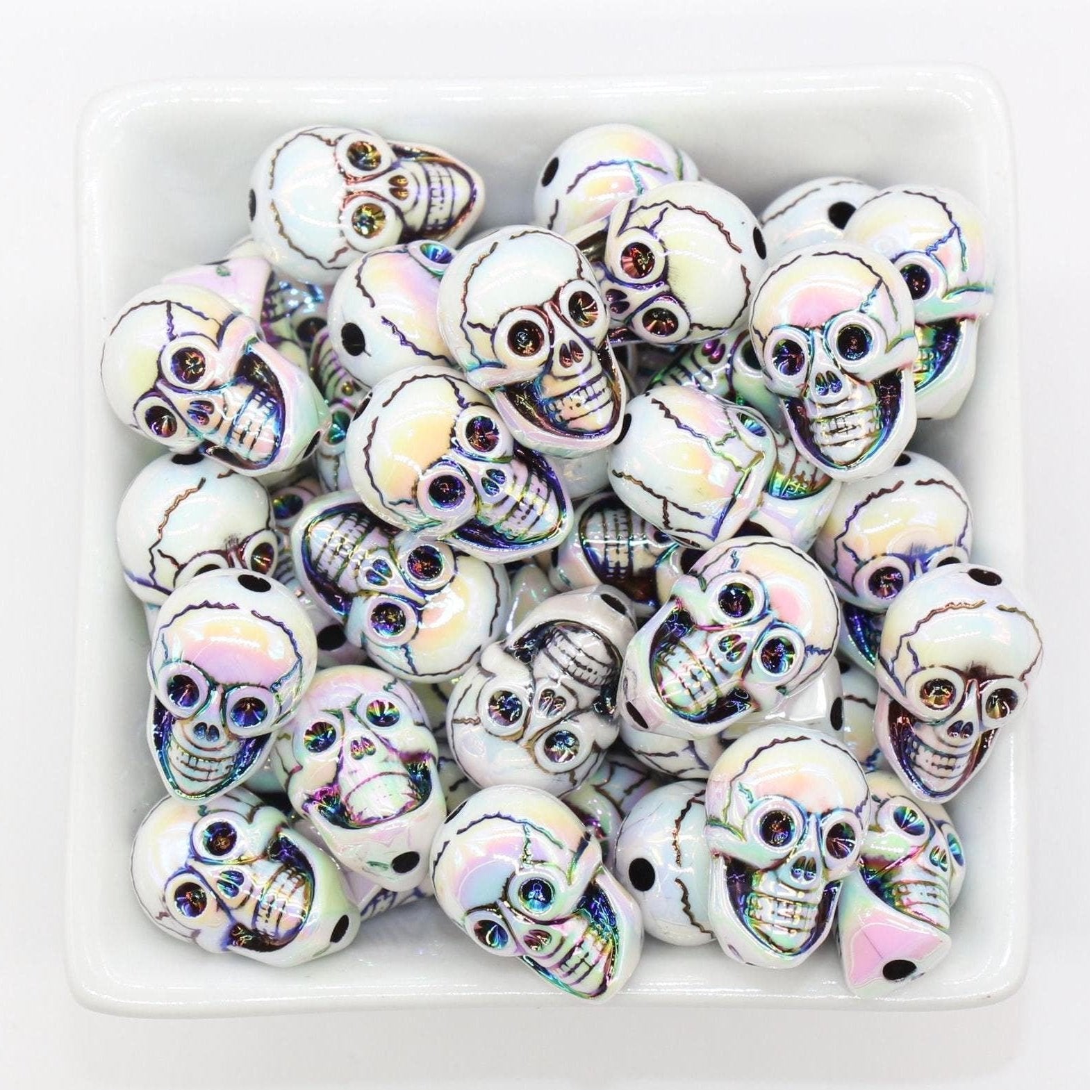 Skull Beads, Halloween Beads, Iridescent Bubblegum Beads, Beads for Pens, Plastic Beads, Beads for Bracelets #3351