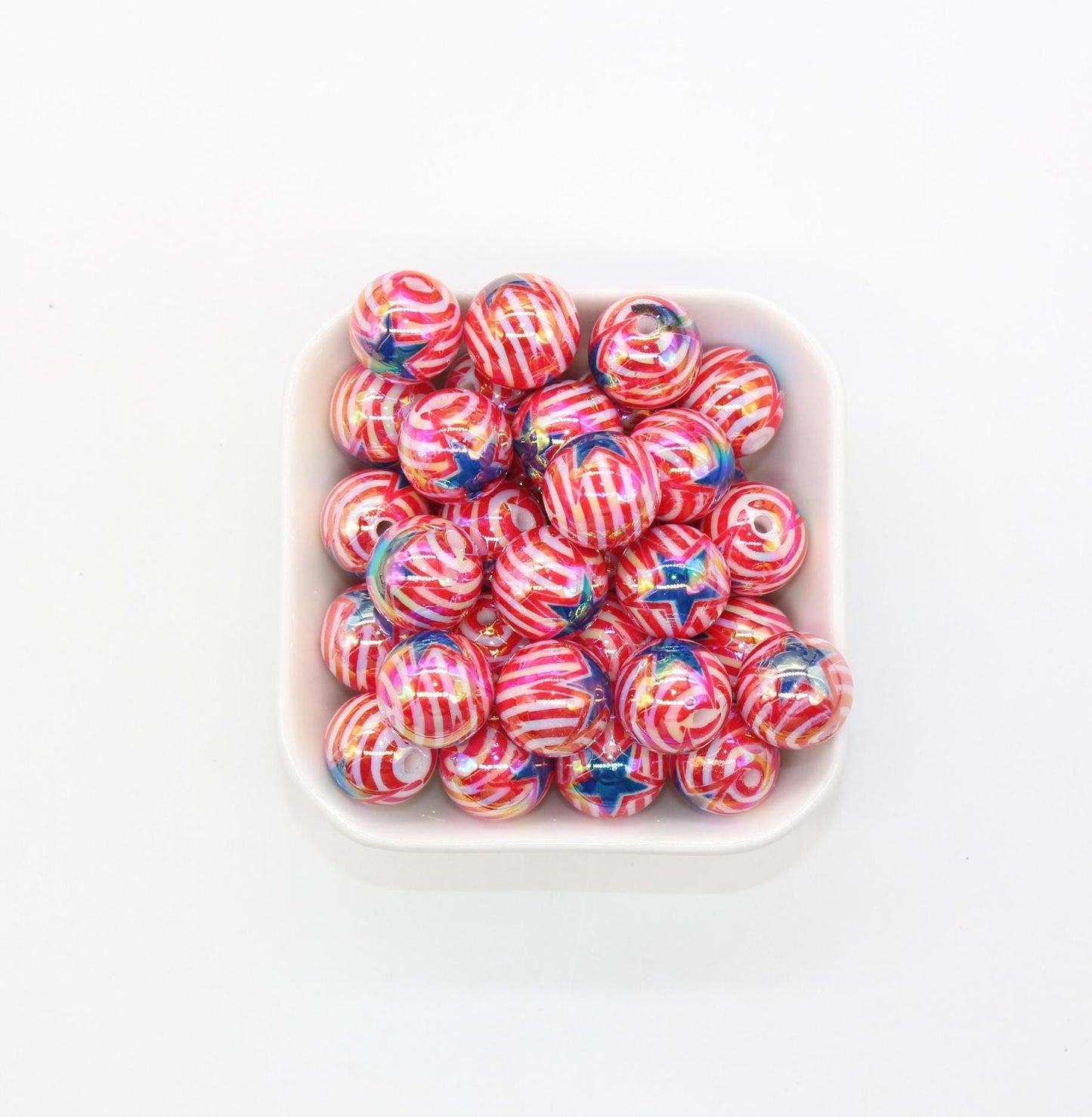 16mm Patriotic Beads, USA Flag Print Beads, America Beads, Independence Day Beads, Iridescent Bubblegum Beads, Beads for Pens, Plastic Beads