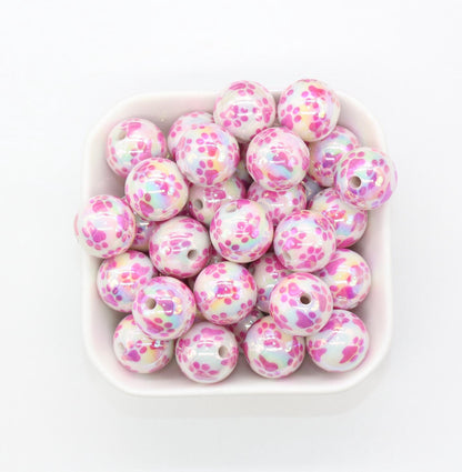 16mm Paw Beads, Dog Paw Beads, Paw Print Beads, Iridescent Bubblegum Beads, Beads for Pens, Plastic Beads