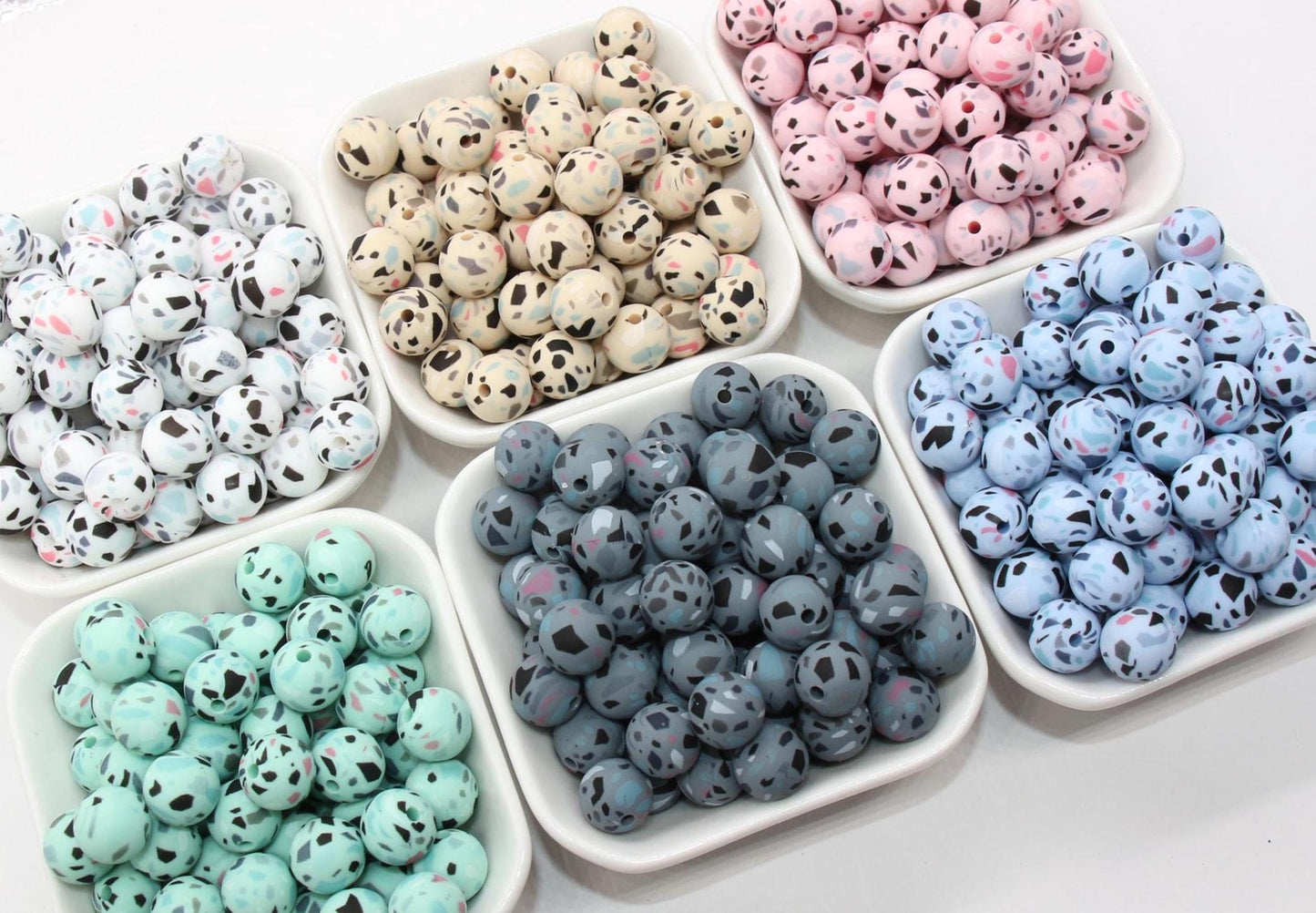 Terrazzo Silicone Beads, Terrazzo Printed Beads, Silicone Bubblegum Beads, Beads for Pens, Beads for Bracelets