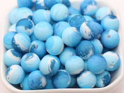 Ocean Waves Silicone Beads, Blue Tie Dye Beads, Silicone Bubblegum Beads, Beads for Pens, Beads for Bracelets #S22