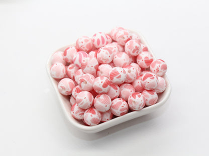 Heart Printed Silicone Beads, Pink Heart Beads, Silicone Bubblegum Beads, Beads for Pens, Beads for Bracelets #S23