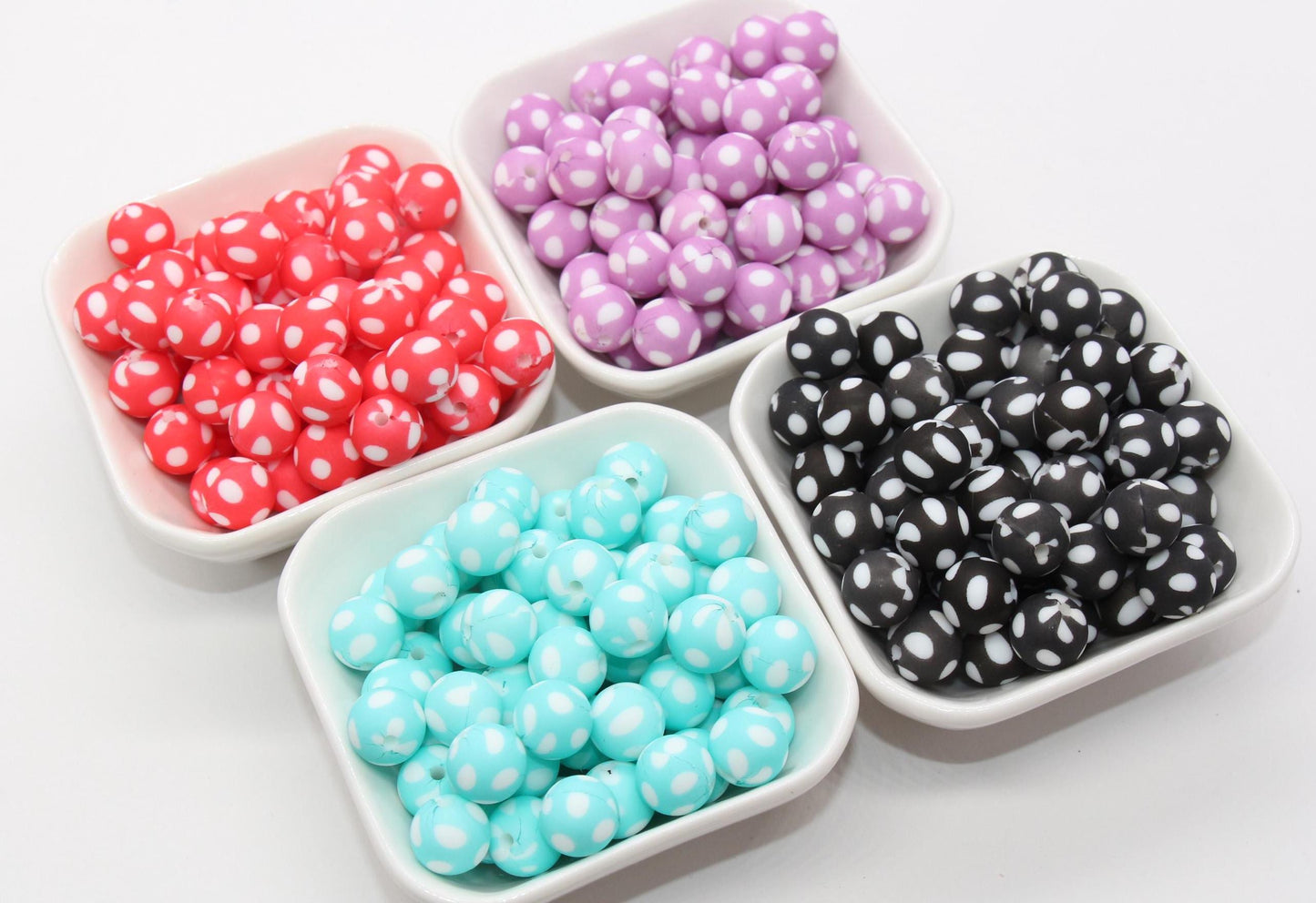 Polka Dot Print Silicone Beads, Dots Silicone Beads, Bubblegum Beads, Beads for Pens, Beads for Bracelets