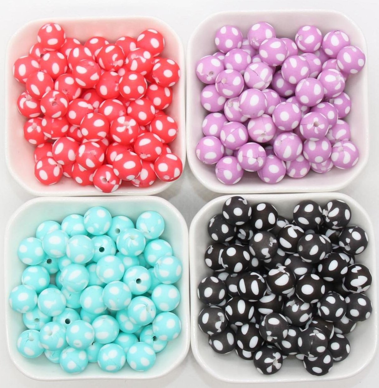 Polka Dot Print Silicone Beads, Dots Silicone Beads, Bubblegum Beads, Beads for Pens, Beads for Bracelets