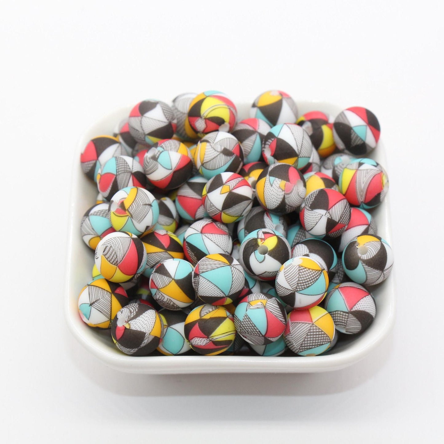 12mm Geometric Printed Beads, Silicone Bubblegum Beads, Beads for Pens, Beads for Bracelets #S51