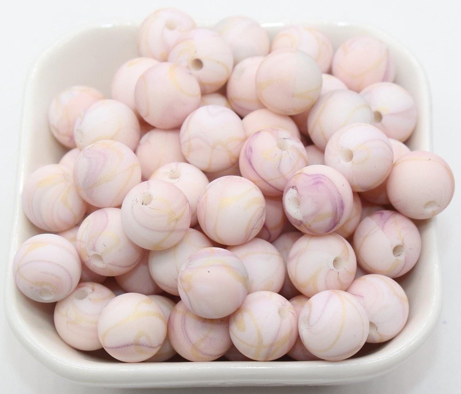 12mm Pink Marble Swirl Beads, Silicone Bubblegum Beads, Beads for Pens, Beads for Bracelets #S53