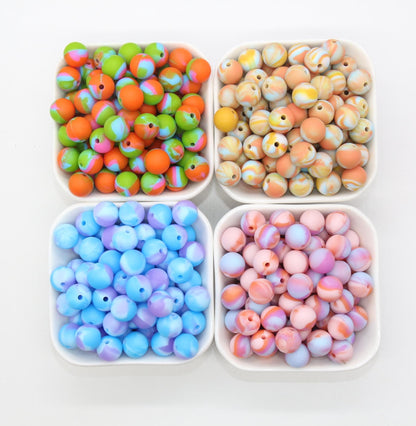 12mm Tie-Dye Silicone Beads, Round Silicone Beads, Bubblegum Beads, Beads for Pens, Beads for Bracelets