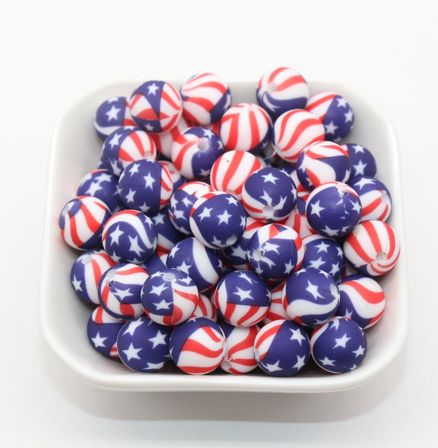 12mm USA Flag Printed Silicone Beads, Round Silicone Beads, Bubblegum Beads, Beads for Pens, Beads for Bracelets #S67