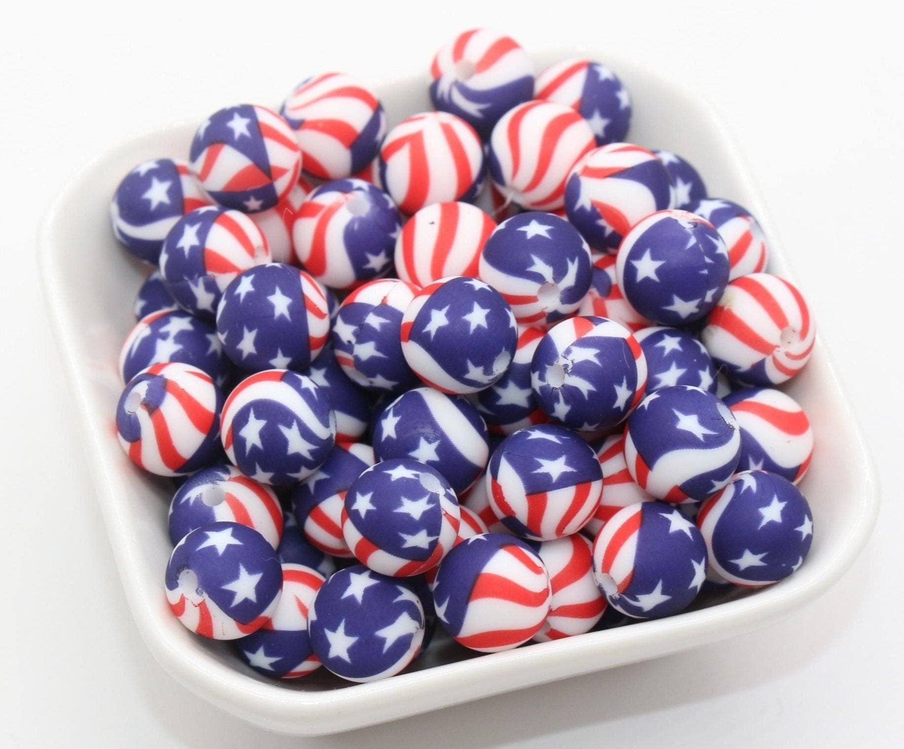 12mm USA Flag Printed Silicone Beads, Round Silicone Beads, Bubblegum Beads, Beads for Pens, Beads for Bracelets #S67