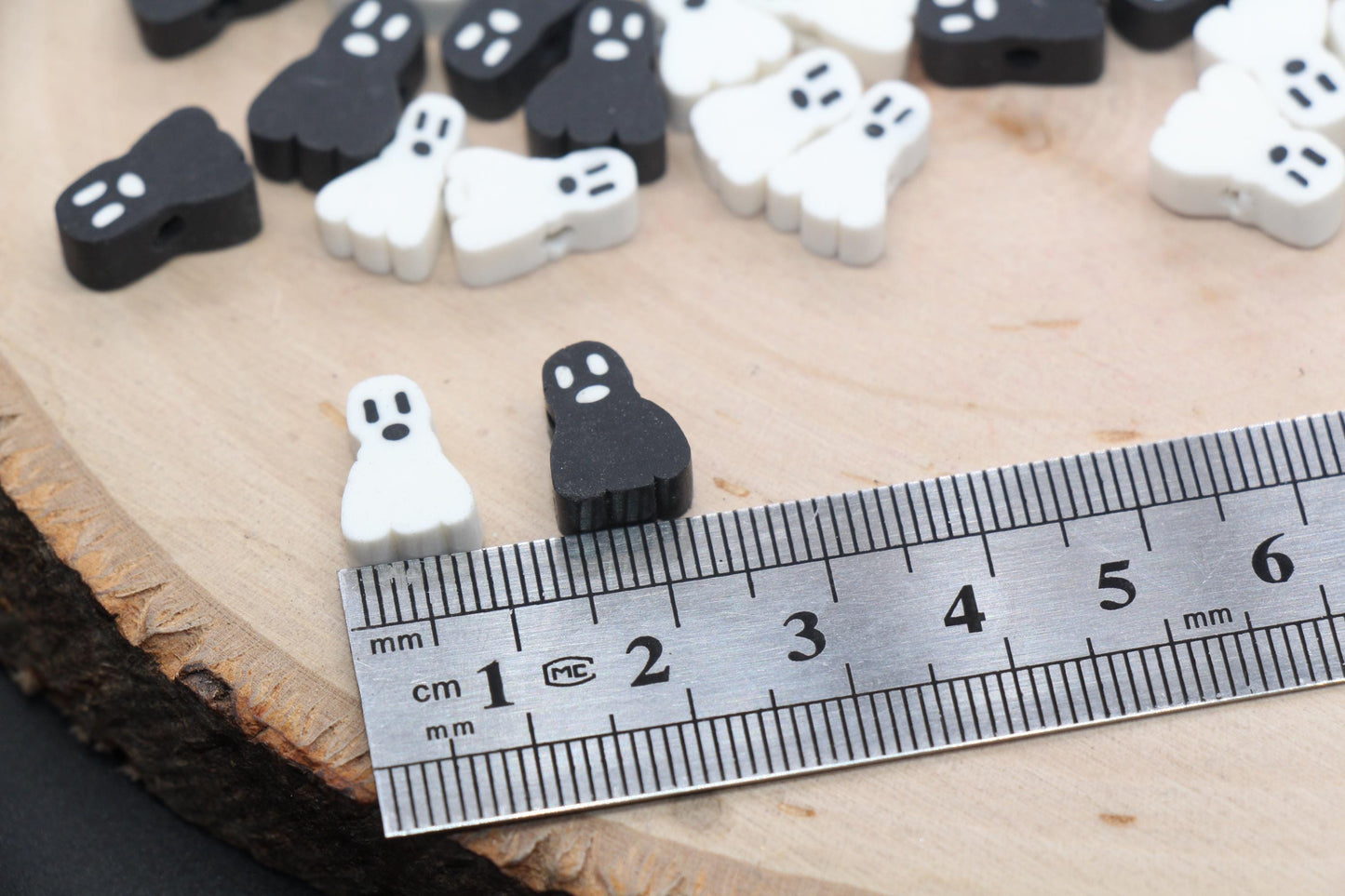 Ghost Beads, Halloween Themed Clay Beads, White Ghost Black Ghost Clay Beads, Bracelet Beads, Kids Craft Beads