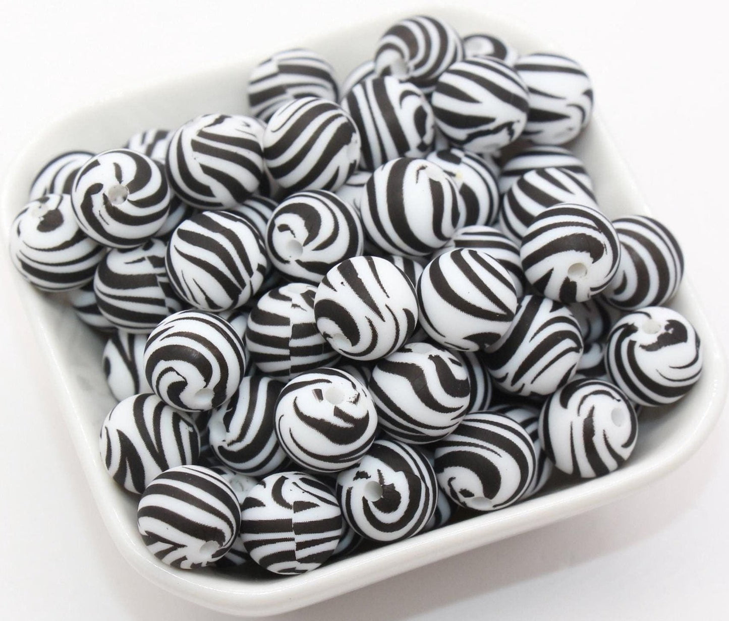 12mm Zebra Printed Silicone Beads, Animal Round Silicone Beads, Bubblegum Beads, Beads for Pens, Beads for Bracelets #S76