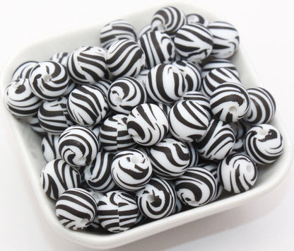 12mm Zebra Printed Silicone Beads, Animal Round Silicone Beads, Bubblegum Beads, Beads for Pens, Beads for Bracelets #S76