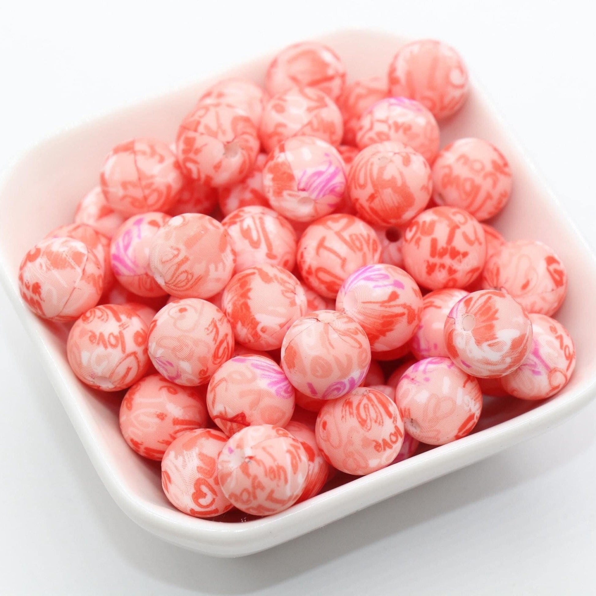 12mm I Love You Printed Silicone Beads, Love Silicone Beads, Bubblegum Beads, Beads for Pens, Beads for Bracelets #S78