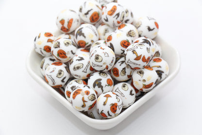 15mm Pumpkin Printed Beads, Halloween Pumpkin Silicone Beads, Skull Beads, Round Bubblegum Beads, Beads for Pens, Beads for Bracelets #S81