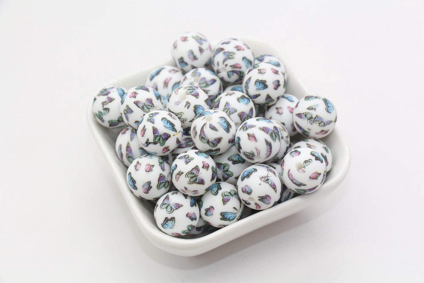 15mm Butterfly Printed Beads, Multi Butterfly Silicone Beads, Round Bubblegum Beads, Beads for Pens, Beads for Bracelets #S87