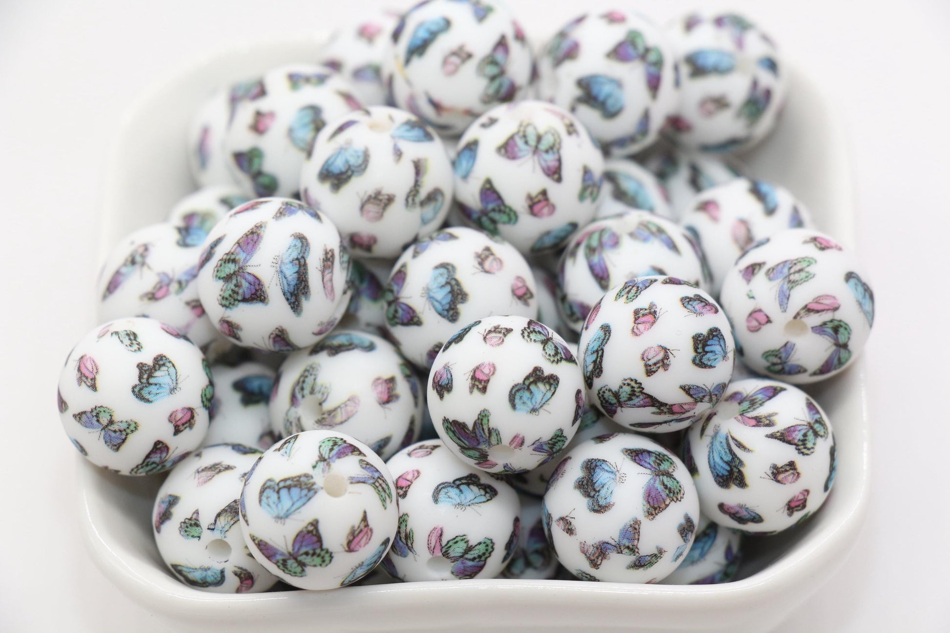 15mm Butterfly Printed Beads, Multi Butterfly Silicone Beads, Round Bubblegum Beads, Beads for Pens, Beads for Bracelets #S87